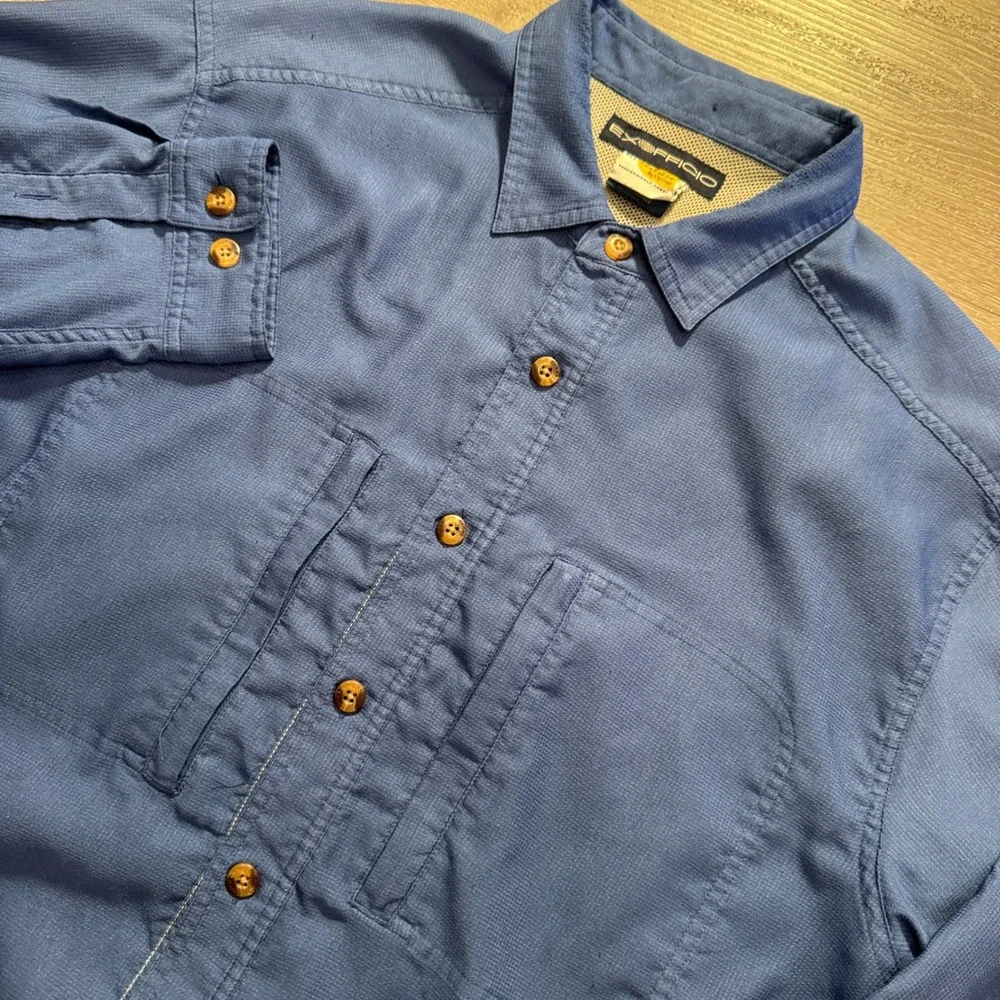 ExOfficio Shirt Mens L Blue Vented Outdoor Performance Fishing Gorpcore River